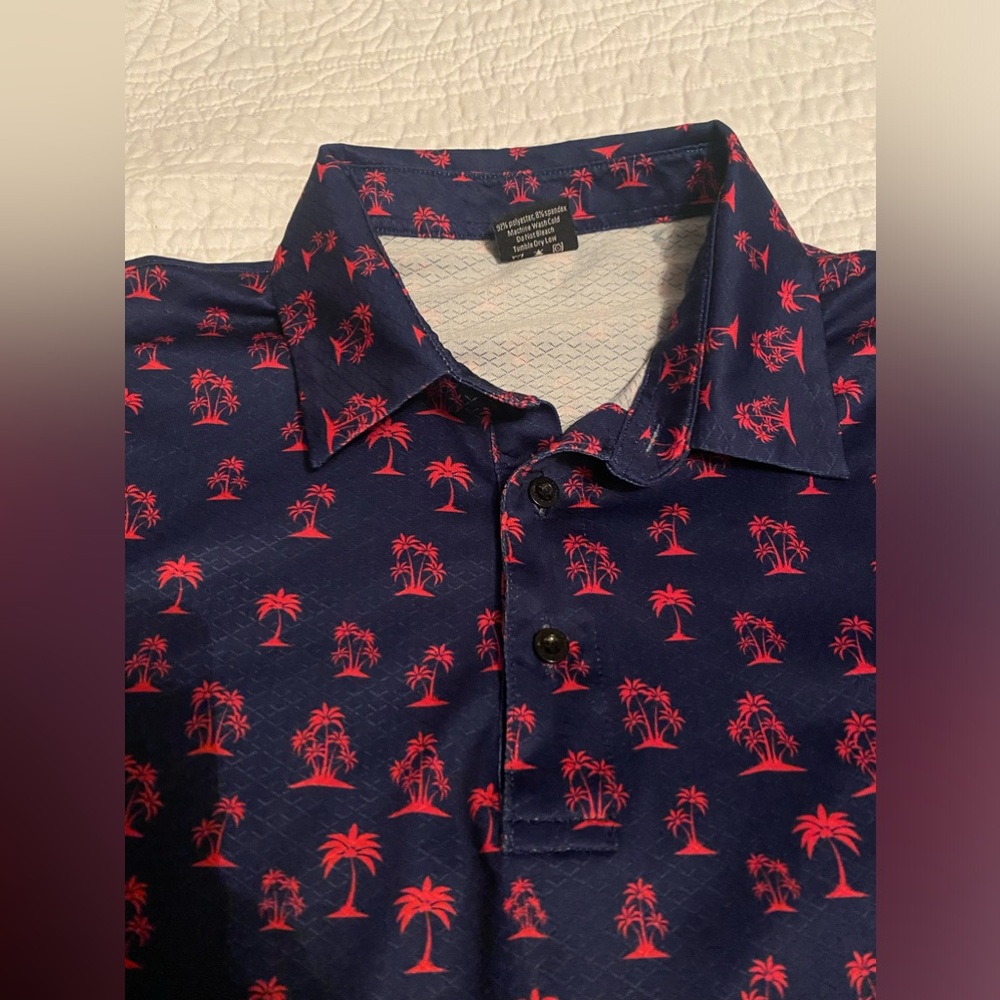 Golf Gods Men's Performance Golf Polo Shirt Sz XL Blue Palm Tree Print
Cool Tech
